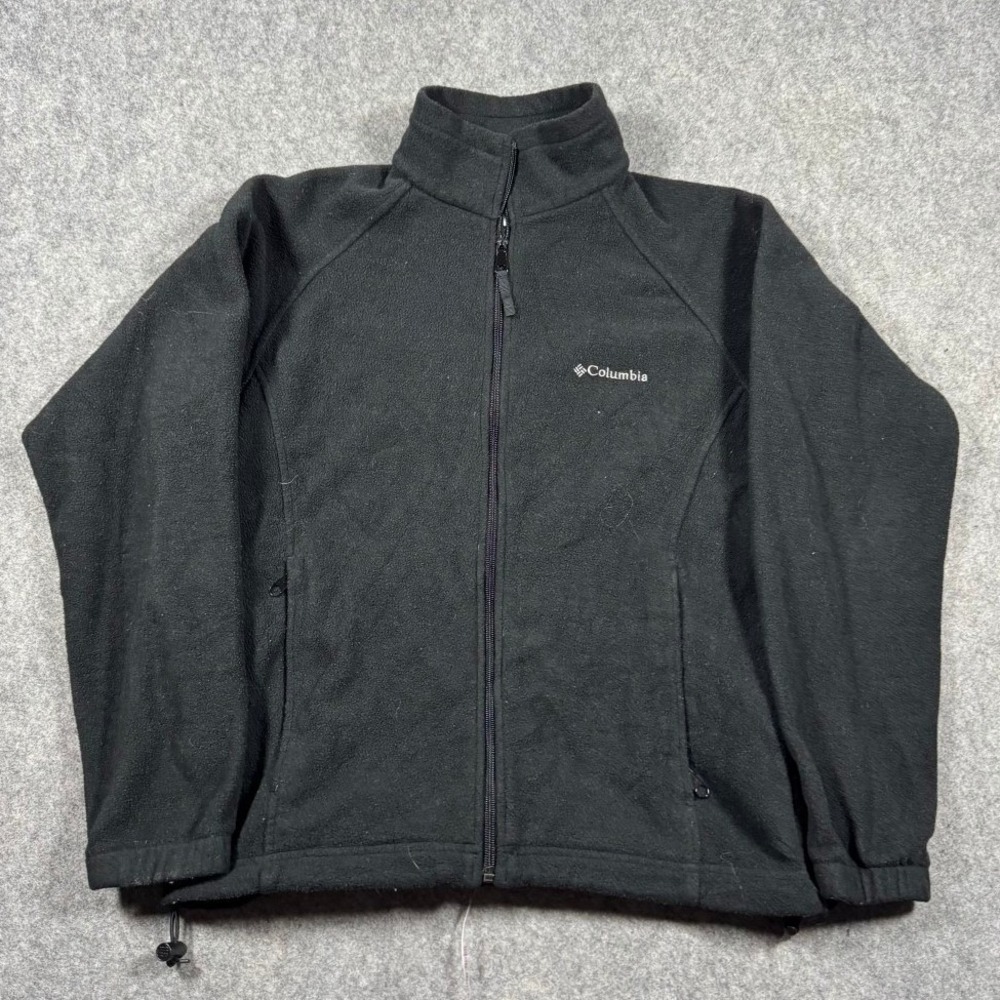 Columbia Mens Full Zip Fleece Jacket Black Mock Neck Outdoor Layer Size M Casual
